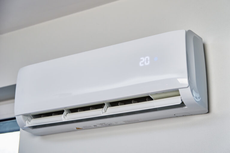 Air conditioner hanging on the wall, close up